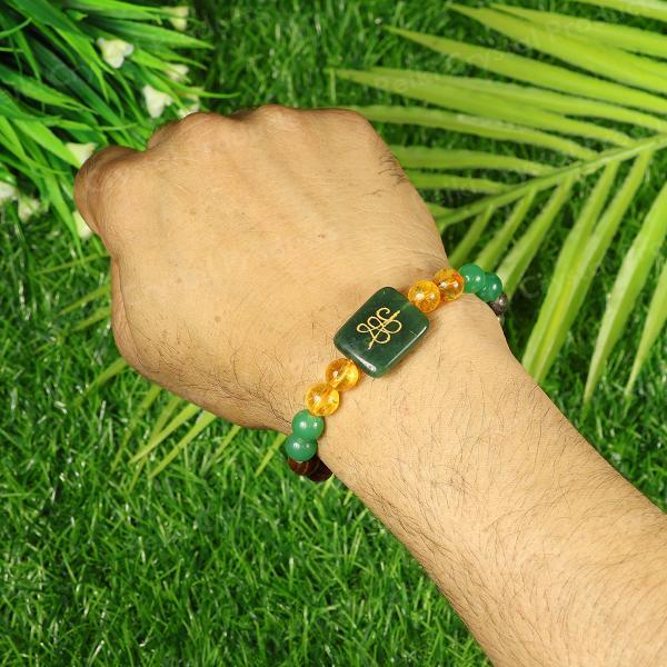 Wealth Money Magnet Bracelet Pyrite Tiger Eye Citrine Green Aventurine Combination Stone Bracelet with Zibu Coin 8 mm Round Bead Bracelet for Unisex