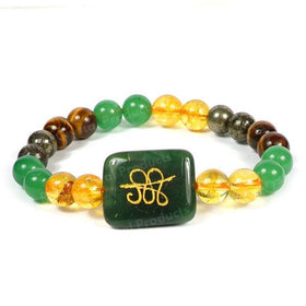 Wealth Money Magnet Bracelet Pyrite Tiger Eye Citrine Green Aventurine Combination Stone Bracelet with Zibu Coin 8 mm Round Bead Bracelet for Unisex