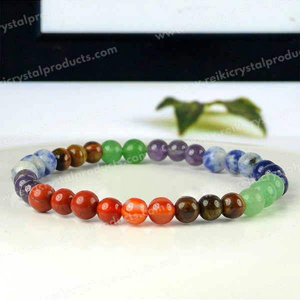 7 Chakra 6 mm Round Bead Bracelet