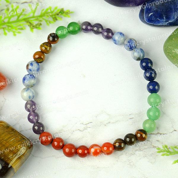 7 Chakra 6 mm Round Bead Bracelet