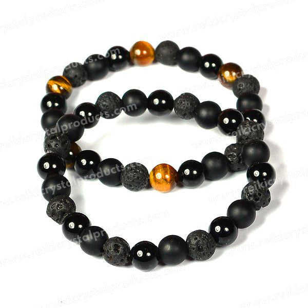 Natural Crystal Stone 8 mm Round Beads Couple Combo Bracelet