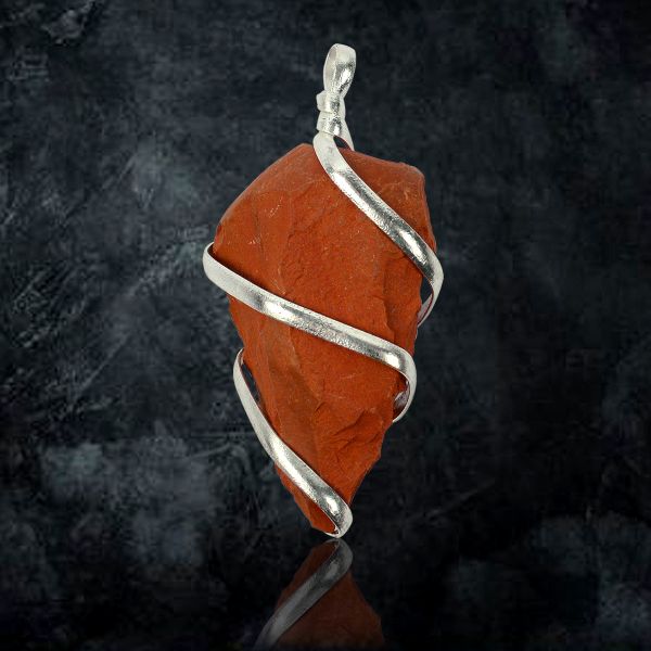 Natural Red Jasper Natural Wire Wrapped Pendant - Locket with Metal Chain