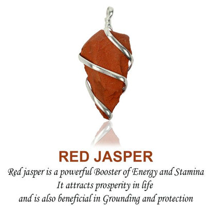 Natural Red Jasper Natural Wire Wrapped Pendant - Locket with Metal Chain