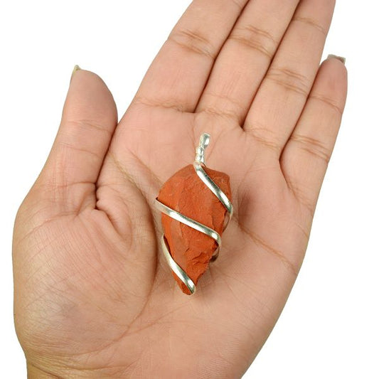 Natural Red Jasper Natural Wire Wrapped Pendant - Locket with Metal Chain