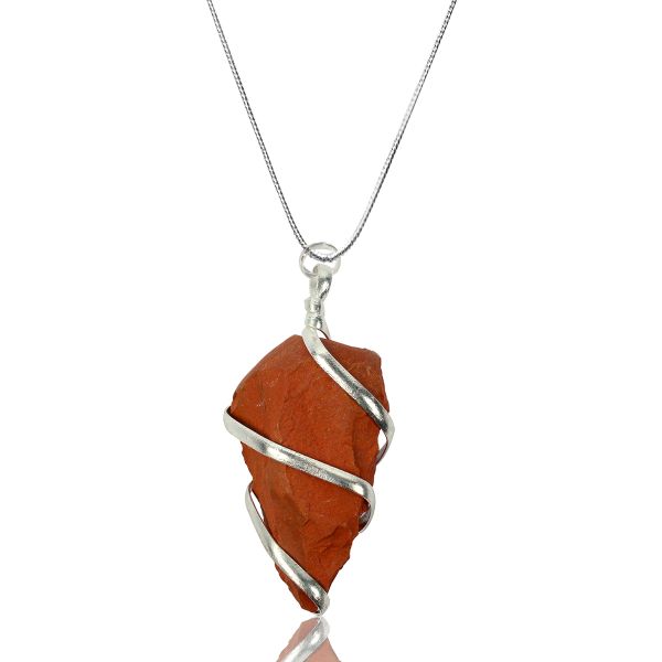 Natural Red Jasper Natural Wire Wrapped Pendant - Locket with Metal Chain