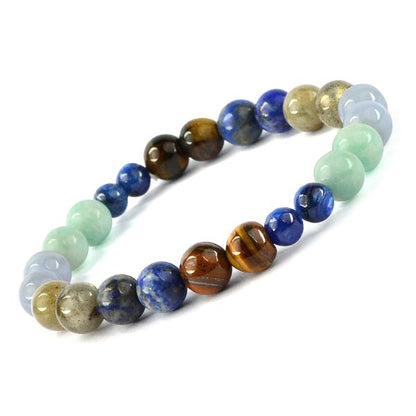 Multicolored beaded bracelet on a white background