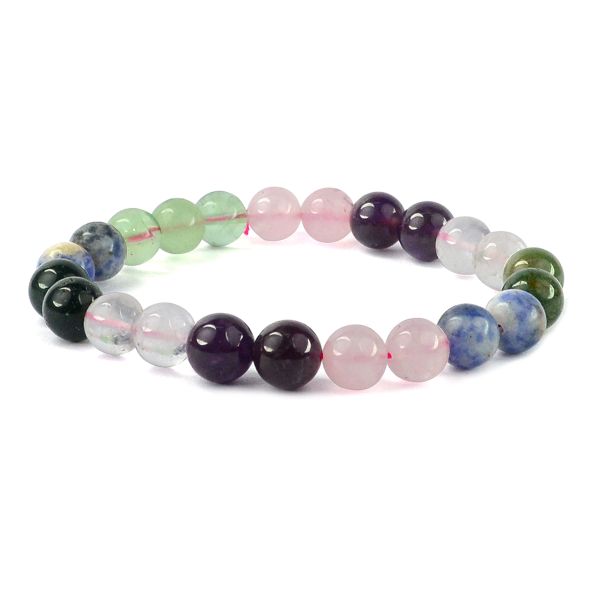 Multicolored beaded bracelet on a white background