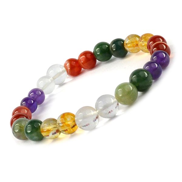 Multicolored beaded bracelet on a white background