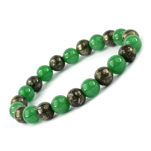 Beaded bracelet with green and black beads on a white background