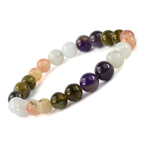Multicolored beaded crystal bracelet on a white background