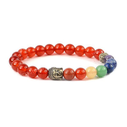 Natural Crystal Stone 7 Chakra Buddha Head Charm 8 mm Bracelet