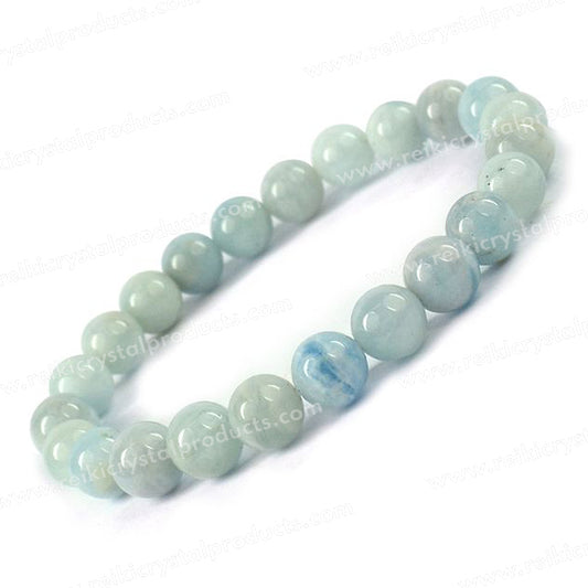 Aquamarine 8 mm Round Bead Bracelet
