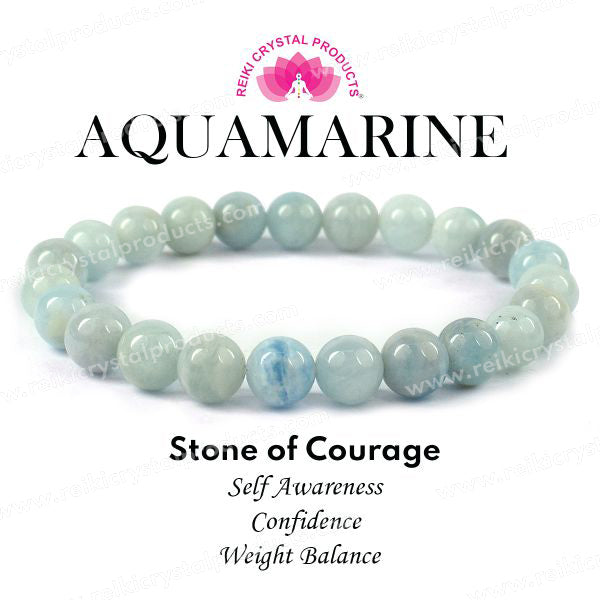 Aquamarine 8 mm Round Bead Bracelet