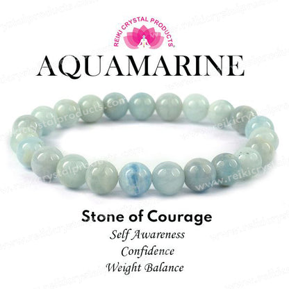 Aquamarine 8 mm Round Bead Bracelet