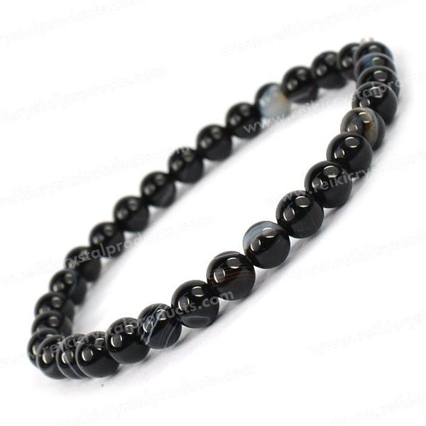 Sulemani Hakik / Botswana Agate Black 6 mm Round Bead Bracelet