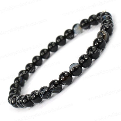 Sulemani Hakik / Botswana Agate Black 6 mm Round Bead Bracelet