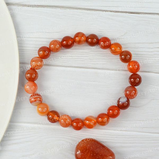 Carnelian 8 mm Round Bead Bracelet