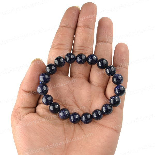 Goldstone Blue 10 mm Round Bead Bracelet