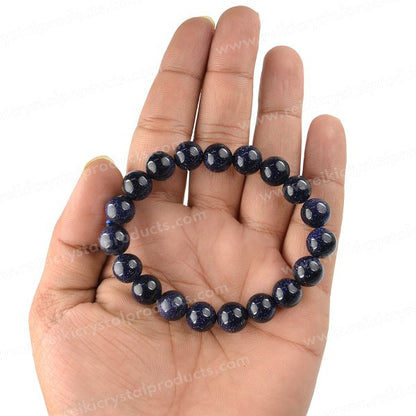 Goldstone Blue 10 mm Round Bead Bracelet