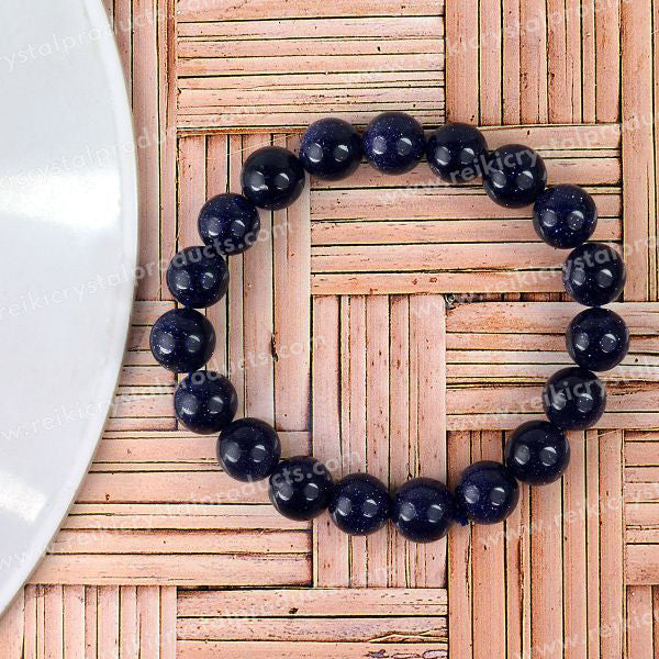Goldstone Blue 10 mm Round Bead Bracelet