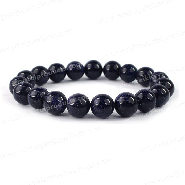 Goldstone Blue 10 mm Round Bead Bracelet