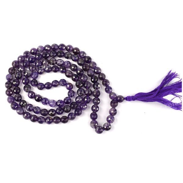 Natural Crystal Stone 8 mm 108 Faceted Bead Mala for Unisex