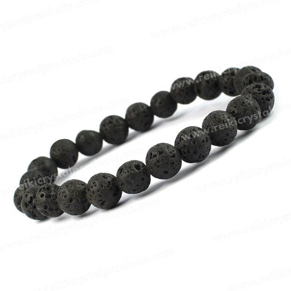 Natural Lava stone 8mm bead bracelet Reiki charged for grounding and strength