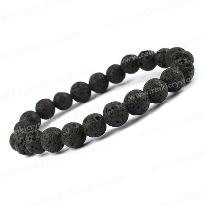 Natural Lava stone 8mm bead bracelet Reiki charged for grounding and strength