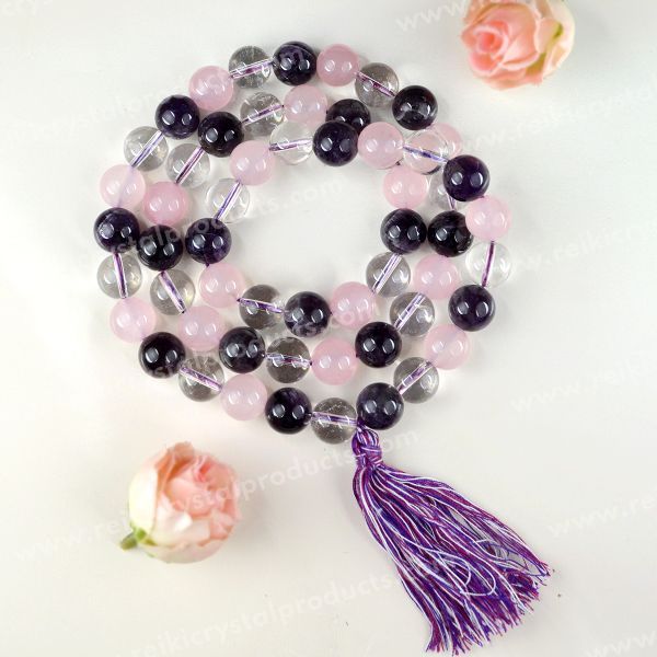 Natural Crystal Stone 12 mm Round Beads Mala for Unisex