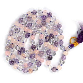 Mind Body Soul Rose Quartz Amethyst Clear Quartz 6 mm 108 Round Bead Mala