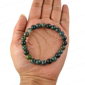 Moss Agate gemstone bracelet with round beads for emotional balance