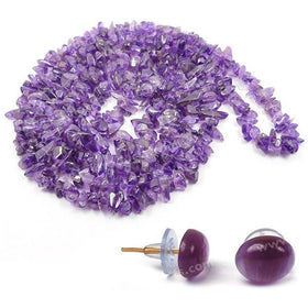 Natural Crystal Stone Chip Beads Mala Necklace with Earring for Girls & Women