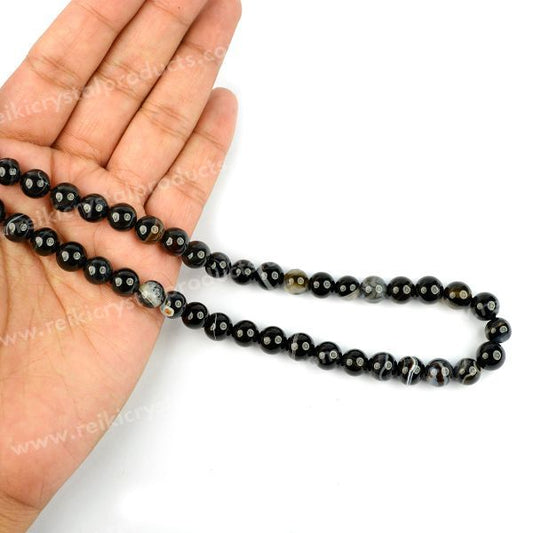 Botswana Agate Black/Sulemani Hakik 8 mm Round Loose Beads 45-50 pcs for Making Bracelet Mala Necklaces