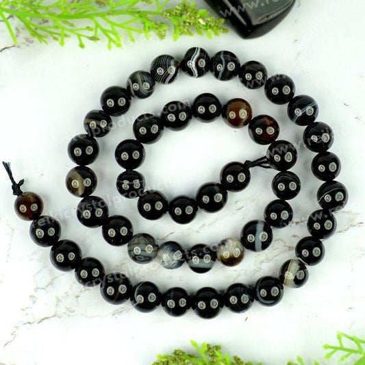 Botswana Agate Black/Sulemani Hakik 8 mm Round Loose Beads 45-50 pcs for Making Bracelet Mala Necklaces