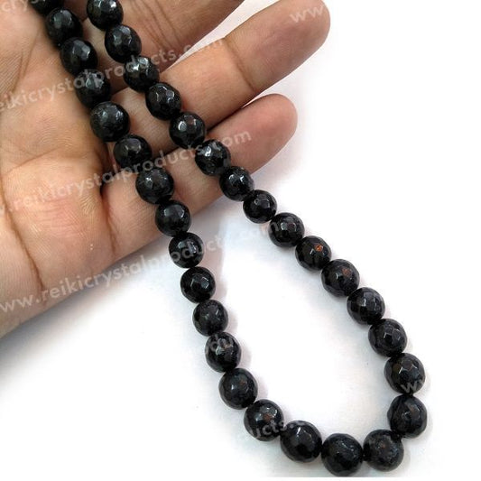 Black Tourmaline 10 mm Faceted Loose Beads 35-40 pcs for Making Bracelet Mala Necklaces