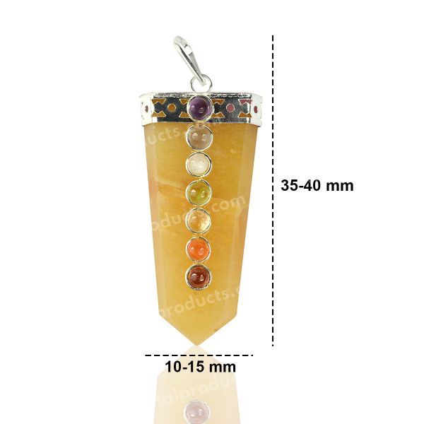 Golden Quartz Flat Stick 7 Chakra Beads Pendant with Metal Chain