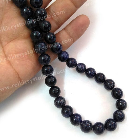 Goldstone Blue 10 mm Round Loose Beads 35-40 pcs for Making Bracelet Mala Necklaces