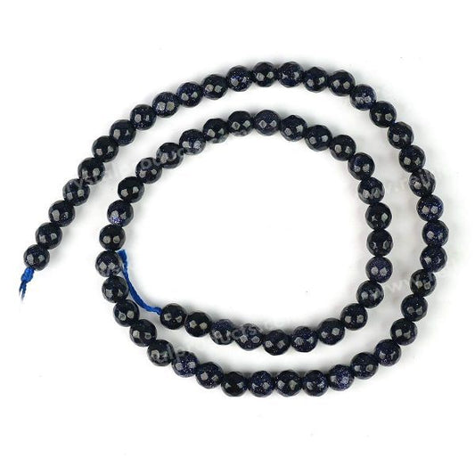 Goldstone Blue 6 mm Faceted Loose Beads 65-70 pcs for Making Bracelet Mala Necklaces