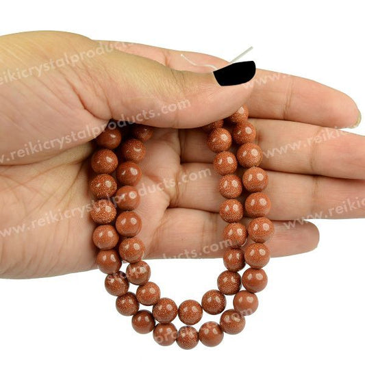Goldstone Brown 8 mm Round Loose Beads 45-50 pcs for Making Bracelet Mala Necklaces