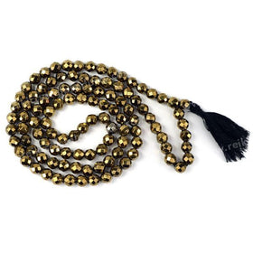 Hematite Golden 8 mm Faceted Bead Mala