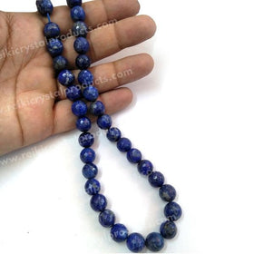 Lapis Lazuli gemstone 10mm faceted beads strand with deep blue color