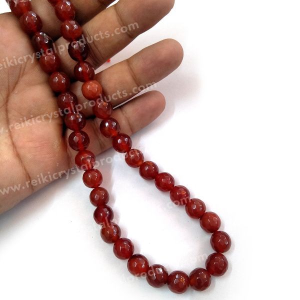 Red Onyx gemstone 10mm faceted beads strand with deep red color