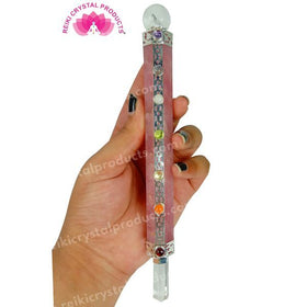 Natural Rose Quartz Healing Wand with 7 Chakra Stones