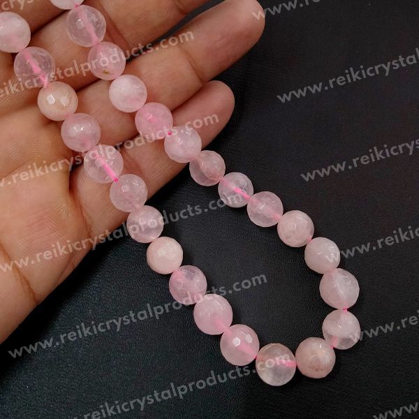 Rose Quartz gemstone 10mm faceted beads strand with soft pink color