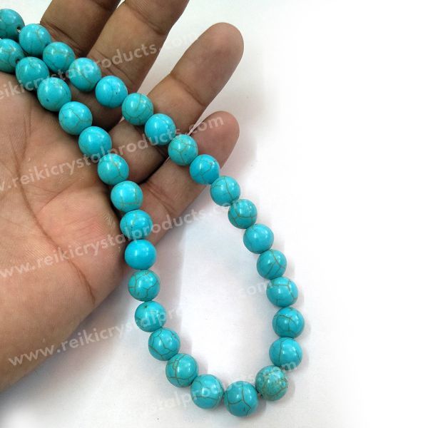 Turquoise Synthetic 10 mm Round Loose Beads 35-40 pcs for Making Bracelet Mala Necklaces