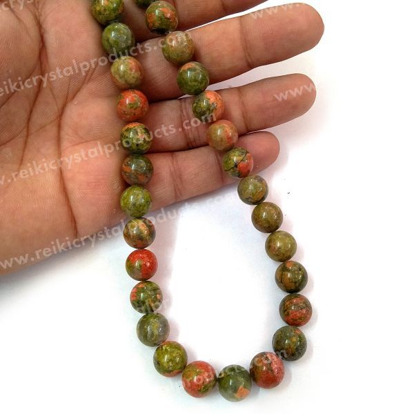 Unakite gemstone 10mm round beads strand with green pink patterns