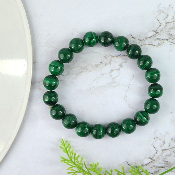 Malachite 10 mm Round Bead Bracelet