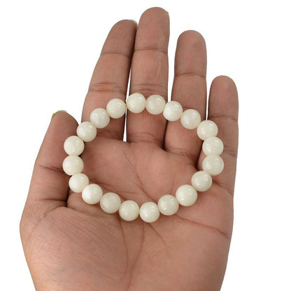 White Agate 10 mm Round Bead Bracelet