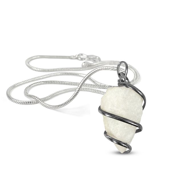 Natural Crystal Stone Wire Wrapped Pendant - Locket with Metal Chain