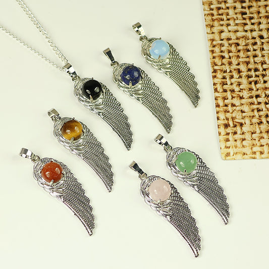Natural Crystal Stone Feather Charm Shape Pendant - Locket with Metal Chain